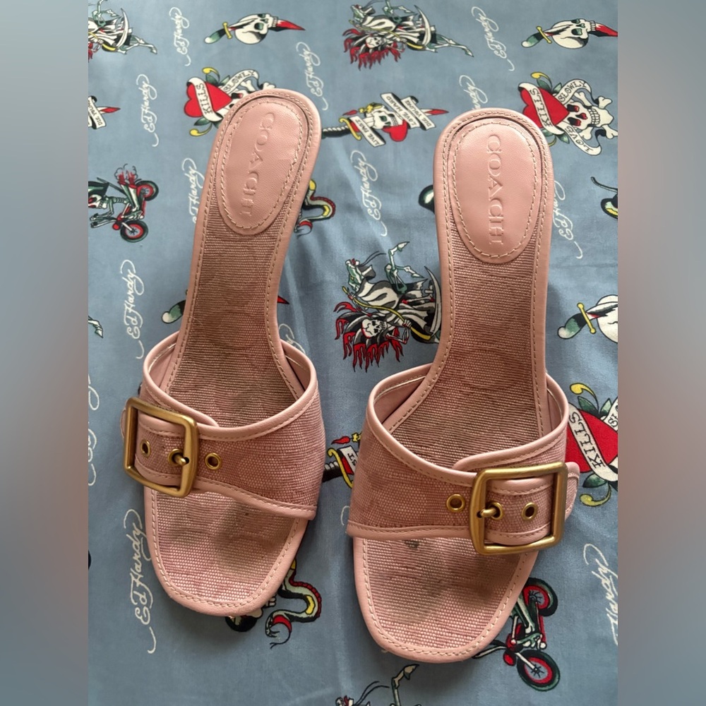 Coach Blush Pink Sandals with Gold Buckle